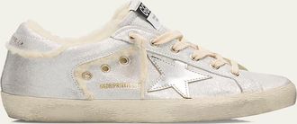 Golden Goose Super-Star Metallic Leather and Shearling Sneakers