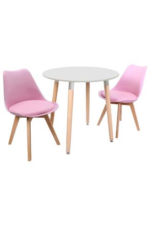 Life Interiors Round Lorenzo Dining Set with a Table & Chairs Set of 2 in Pink