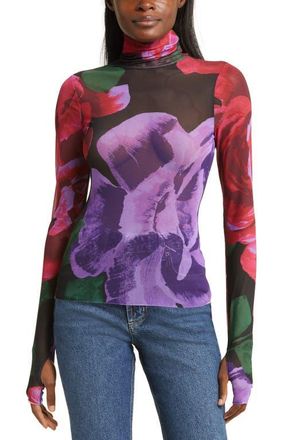 AFRM Zadie Semi Sheer Turtleneck in Oversized Bloom at Nordstrom, Size X-Large