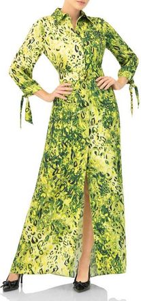 Ivonne Long Sleeve Printed Maxi Shirt Dress in Green at Nordstrom, Size 12