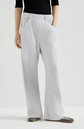 Brunello Cucinelli Cotton smooth French terry trousers in Silver at Nordstrom, Size Xx-Small