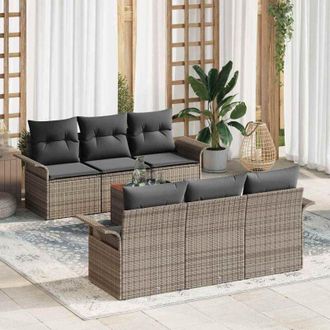 vidaXL Vidaxl - Conjunto De Sof&aacute; De Jard&iacute;n Con Coj&iacute;n 7 Pcs Gris 55 X 55 X 37 Cm