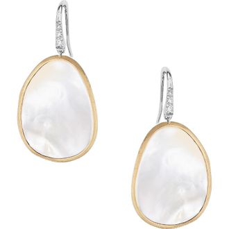 Marco Bicego Lunaria 18K Yellow Gold White Mother-of-Pearl Diamond Pav&eacute; Earrings in White Mother Of Pearl at Nordstrom