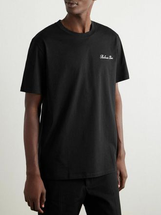 Balmain Mens Logo Embroidered T-Shirt in Black Cotton - Size Small