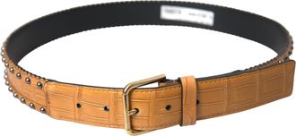 Dolce & Gabbana Womens Beige Alligator Leather Studded Metal Buckle Belt