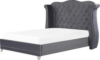 Beliani Beliani - Cama Con Somier De Terciopelo Gris 180 X 200 Cm Listones Cabecero Capiton&eacute; Ayette