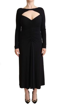 Pinko Nylon Stretch Long Sleeves Deep V-neck Maxi Womens Dress