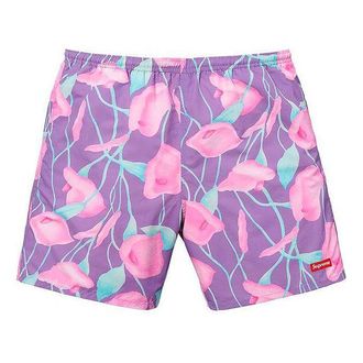 SUPREME SS18 Nylon Water Short Flowers Casual Shorts Unisex Purple SUP-SS18-10433