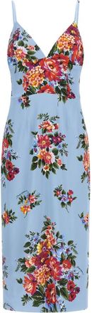 Dolce & Gabbana Mazzo di Fiori Satijnen Midi Jurk - Dames - Casual kleedjes - Blauw - 2XL - Satijn - Kleedjes