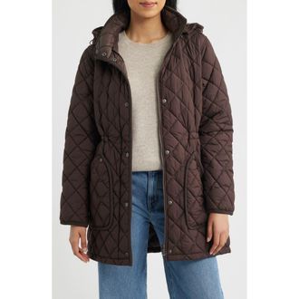 Bernardo Diamond Quilted Hooded Puffer Coat in Mole at Nordstrom, Size Xx-Large