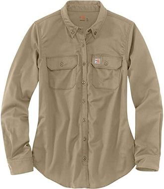 Carhartt Work in Progress Flame-Resistant Rugged Flex Twill Shirt Womens Clothing Khaki : LG, Twill/Nylon/Cotton