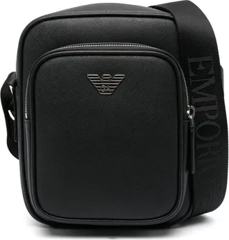 Emporio Armani logo-plaque leather messenger bag - men - Calf Leather - One Size - Black