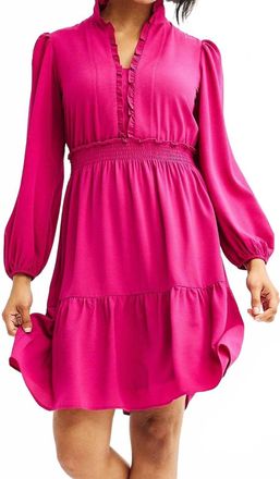 London Times Smocked Waist Tiered Mini Dress In Fuchsia