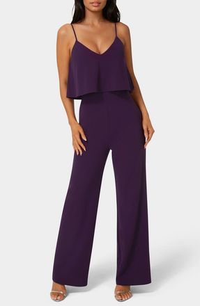 Bebe Ruffle Overlay Wide Leg Jumpsuit in Eggplant at Nordstrom Rack, Size X-Large