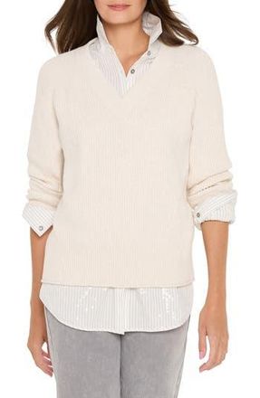 Nic+Zoe Shaker Stitch V-Neck Sweater in Classic Cream at Nordstrom Rack, Size Large