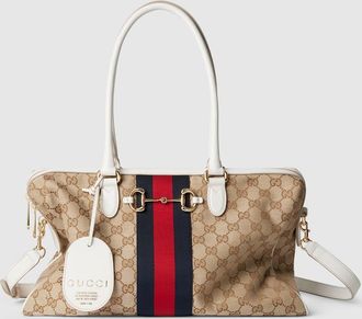 Gucci Borsetto Large Boston Bag, Beige, GG Canvas