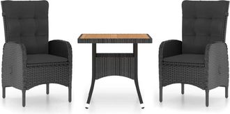 vidaXL Vidaxl - Muebles De Jard&iacute;n 3 Piezas Rat&aacute;n Sint&eacute;tico Negro Madera Acacia