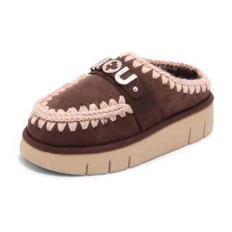 Mou Slippers, female, Brown, Size: 6 US Bounce Clog Metal Logo