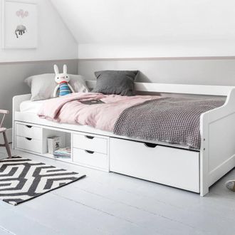 N&ouml;a & Nani Eva Day Bed with Pull out Drawers and Shelves in White | Size: Single