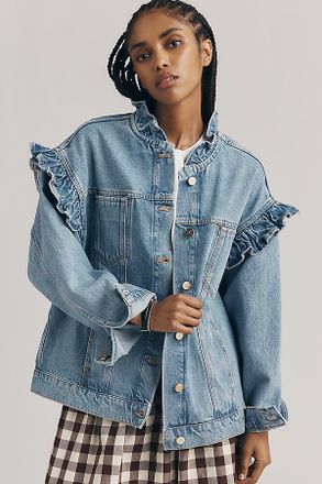 Maeve Denim Ruffle Trucker Jacket
