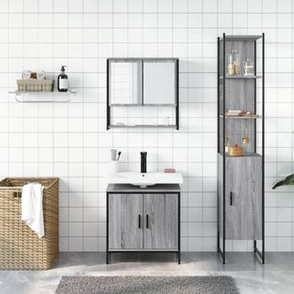 Berkfield Home Durable 3 Piece Bathroom Furniture Set Grey Sonoma Engineered Wood
