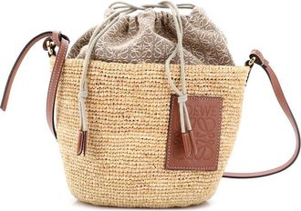 Loewe Beige Woven Raffia & Leather Pochette Crossbody With Anagram Jacquard (Authentic Pre-Loved)