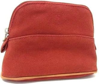 Herm&egrave;s Brown Red Brown Canvas Pouch (Pre-Owned)