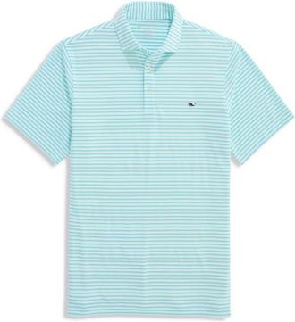 Vineyard Vines Sankaty Stripe Performance Piqu&eacute; Polo in White/Mint/Blue at Nordstrom, Size X-Large