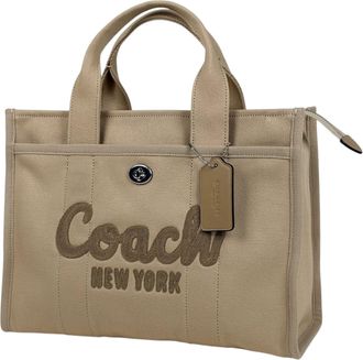 Coach Beige Canvas Leather Tote Bag (Pre-Owned)