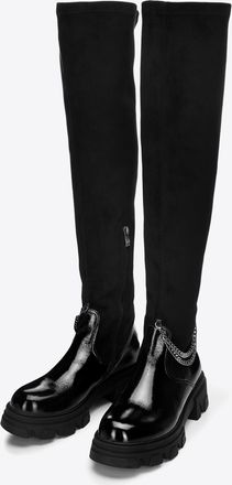 Wittchen Dames lakleren hoge laarzen met ketting, zwart lakleer