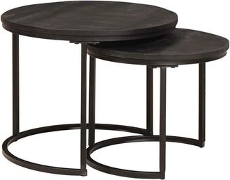 vidaXL Mesas De Caf&eacute; Nido 2 Pcs Negro Madera Maciza De Mango Y Acero Vidaxl