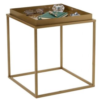 Dmora Mesa De Centro Lorsica, Forma Cuadrada, Tablero De Metal, Color Dorado, 45x45x52h Cm Dorado