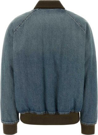 Miu Miu Womens Denim Bomber Jacket Blue Cotton