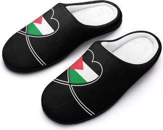 Generic Palestine Palestinian Flag Love Heart Slippers Men Winter Warm Cotton Anti-Slip Indoor Slip-Ons House Shoes