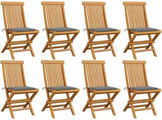 vidaXL Vidaxl - Sillas De Jard&iacute;n 8 Uds Madera Maciza De Teca Con Cojines Grises