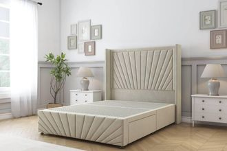 Sloomy Rutherford Plush Divan Base No Drawers-54 Wing Headboard-Footboard in Cream | Size: Super King