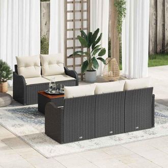vidaXL Vidaxl - Conjunto De Sof&aacute; De Jard&iacute;n 6 Pcs Negro, Crema 55 X 55 X 37 Cm