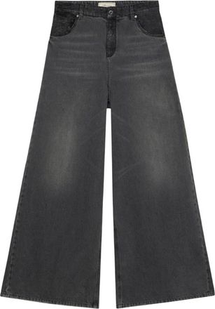Blumarine Superwijde Jeans met Kantdetails - Dames - Loose Fit Jeans - Grijs - S - Katoen - Jeans