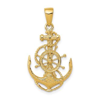 Diamond2Deal 14k Yellow Gold Medium Anchor Wheel Pendant