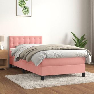 vidaXL Cama Box Spring Con Colch&oacute;n Terciopelo Rosa 80x200 Cm Vidaxl
