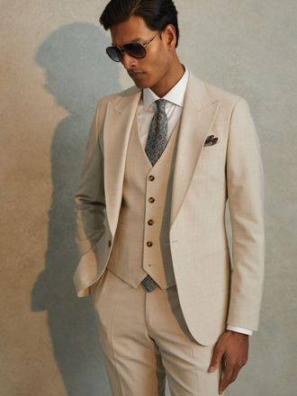 Reiss W - Stone Belmont W Tailored-fit Single-breasted Waistcoat, 40, Beige