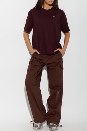 Lacoste T-shirt With Logo Patch, Womens, Burgundy