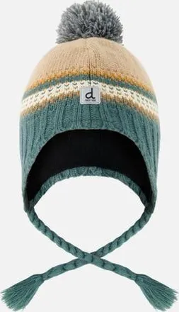 Deux par Deux Winter Chevron Jacquard Earflap Peruvian Knit Hat with Pompom in Beige And Green Jacquard at Nordstrom, Size 18-24M