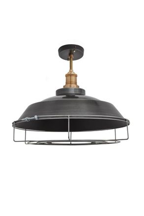 Industville Brooklyn Step Flush Mount, 16 Inch, Pewter, Brass Holder, Cage