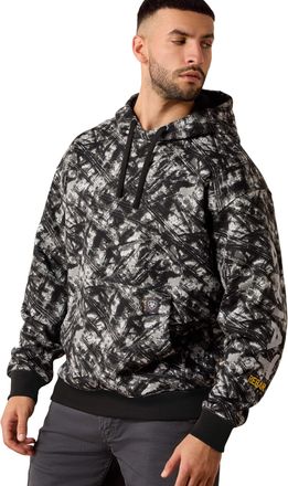 Ariat Mens Rebar Workman Graphic Hoodie Long Sleeve Fleece in Camo Grey Cotton, Size X-Large, by Ariat