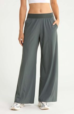 Zella Atlas Elastic Waist Wide Leg Pants in Green Urban at Nordstrom, Size Xx-Large