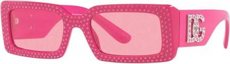 Dolce & Gabbana Grote Kristallen Zonnebril - Dames - Zonnebrillen - Roze - 53 MM - Accessoires