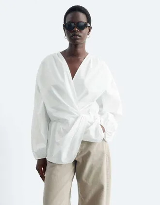 & Other Stories camicia in puro cotone con vita stretta bianco sporco