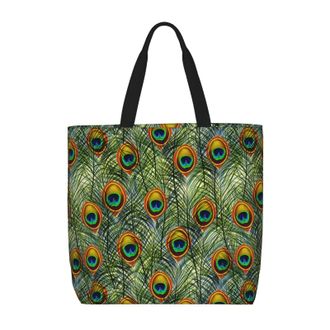 Generic Women Handbag Peacock Feathers Ladies Shopping Shoulder Bag Reusable Casual Crossbody Bags, For Daily, Birthday, Swim, Christmas, Graduation