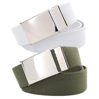 Generic Cotton Belt Men, Women Canvas Web Belt Size Up to 65 with Flip-Top Silver Military Buckle Adjustable Army Style Waist Band, 2 Pack